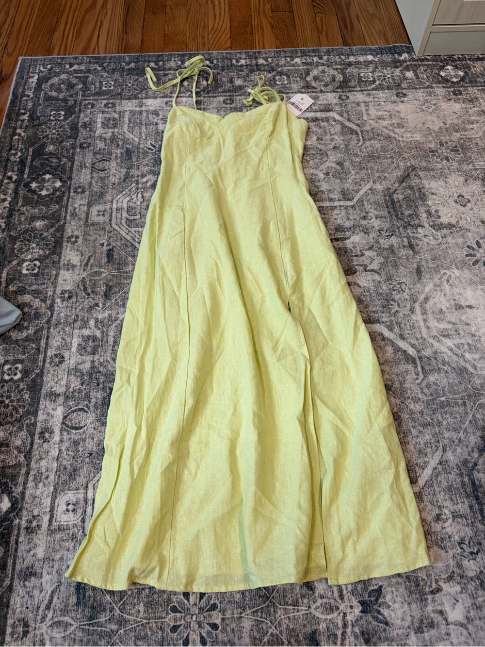 Forever 21 Lime Green linen blend Tie-Strap Midi Sundress